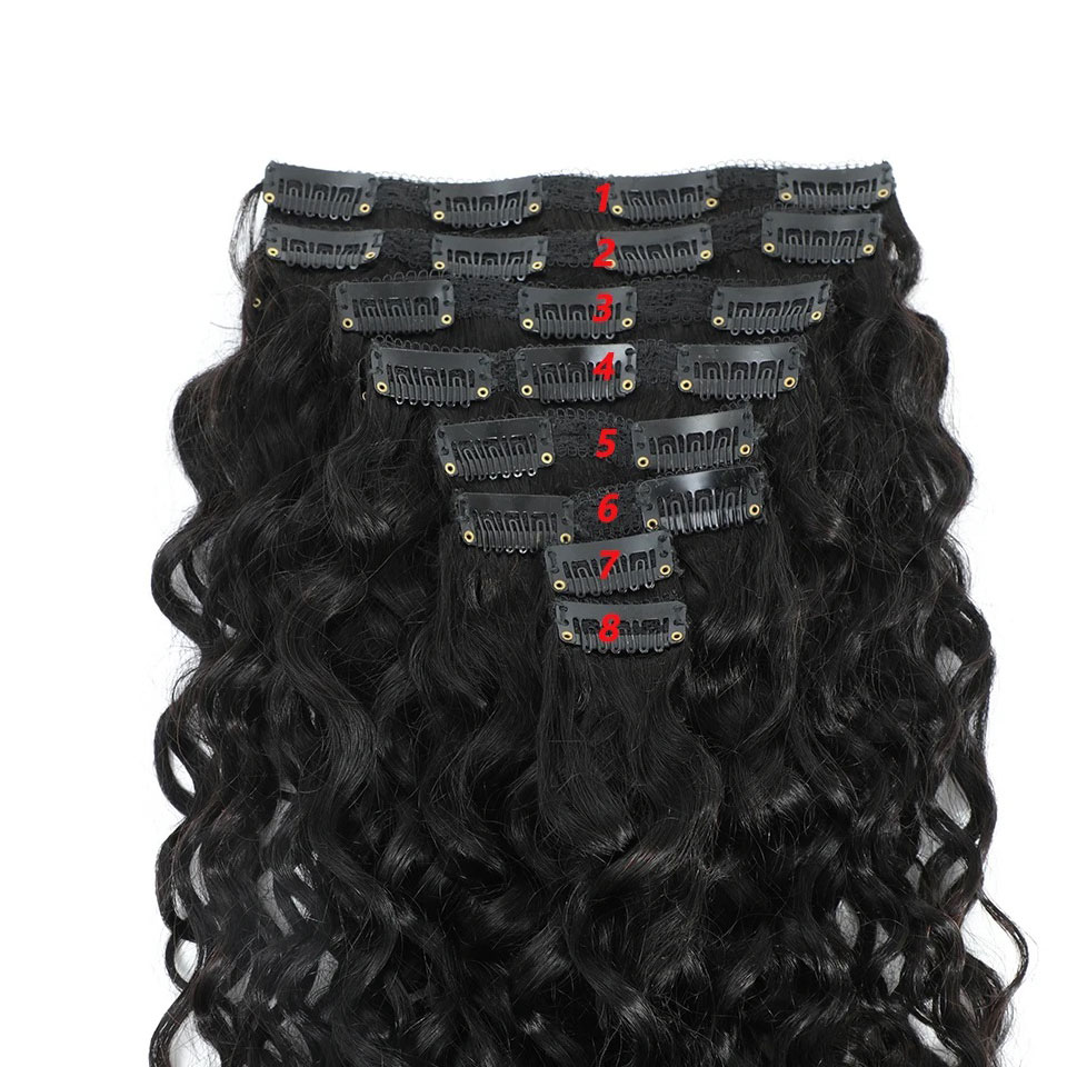 8-24 Inches Water Wave Curly C - đánh giá và giá Seamless Clip In Hair Extensions Human Hair