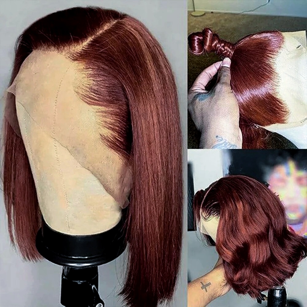 Reddish Brown Wig Short Lace F - đánh giá và giá Pre Parted 13X4 Lace Front Bob Wig