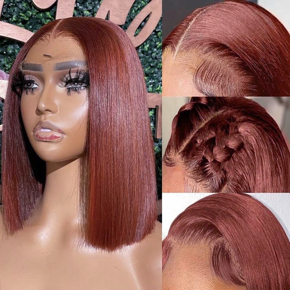 Reddish Brown Wig Short Lace F - đánh giá và giá Pre Parted 13X4 Lace Front Bob Wig