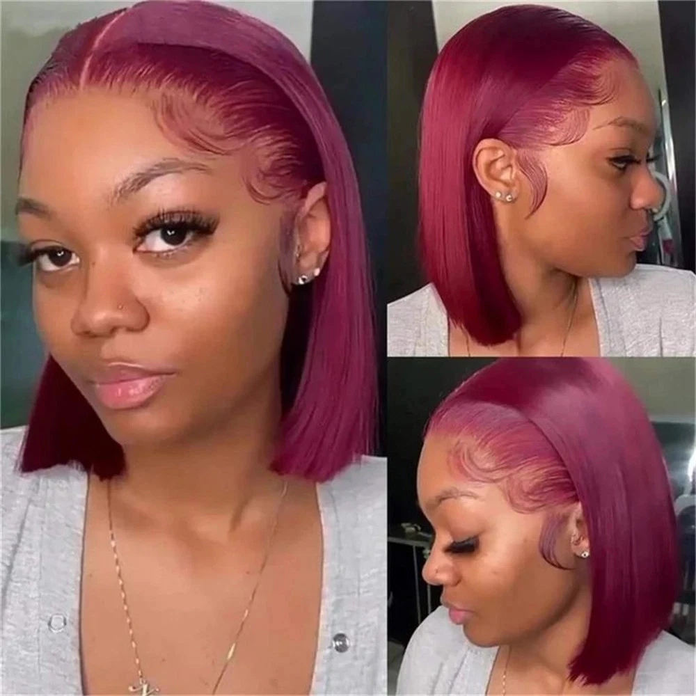 Color 99J Burgundy Short Bob W - đánh giá và giá Pre Parted 13X4 Lace Front Bob Wig