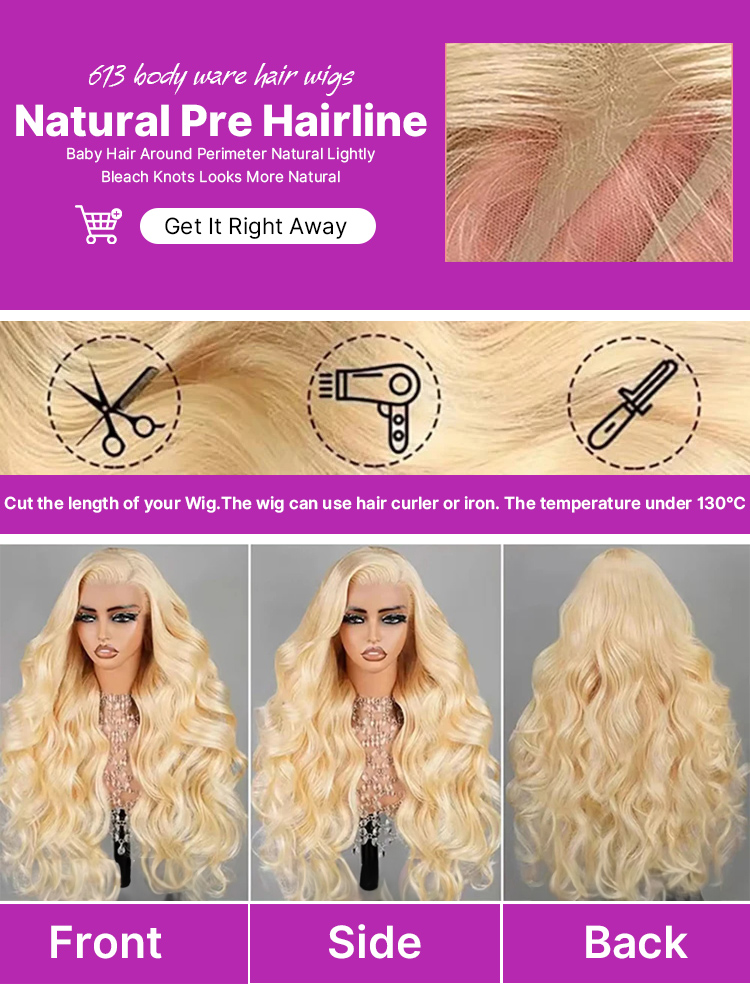 220% Density 613 Honey Blonde  - đánh giá và giá 613 Blonde Body Wave Lace Front Wig